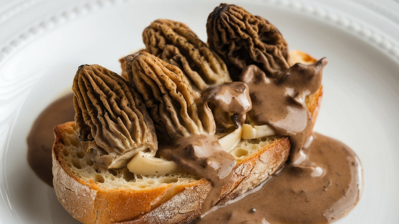 Morel mushrooms on toast with a creamy sauce