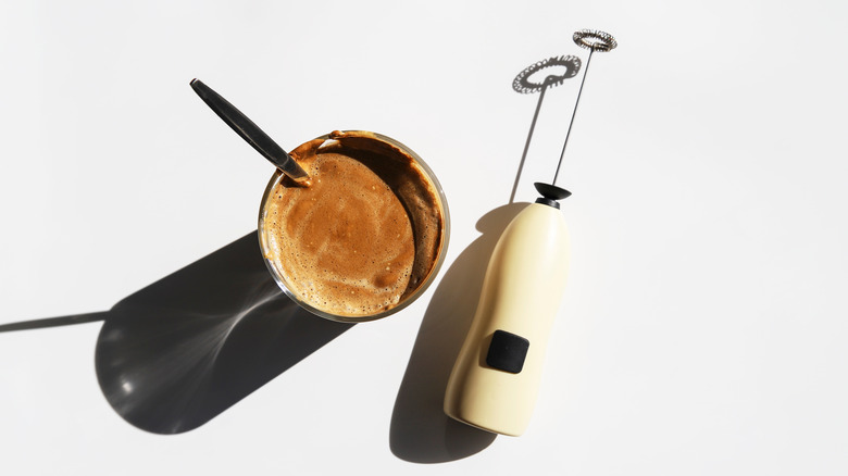 handheld frother and coffee