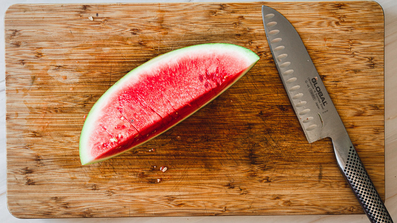 watermelon quarter with slices through it