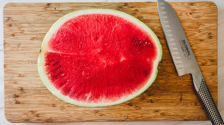 watermelon half and knife