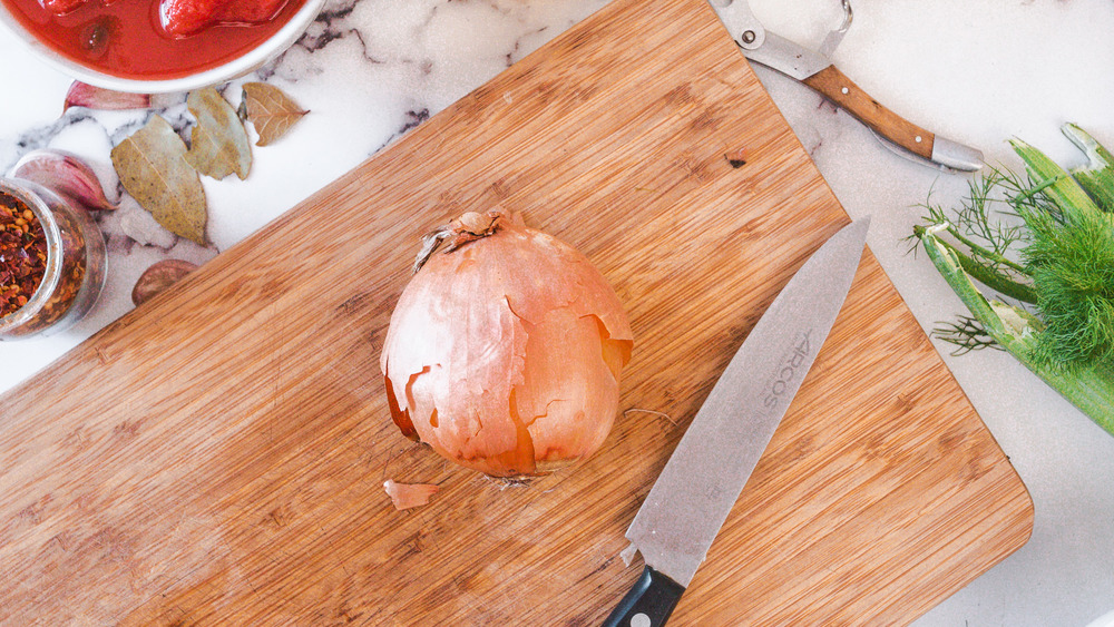 cutting an onion