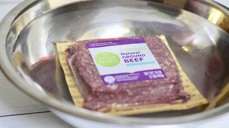 frozen ground beef in cold water