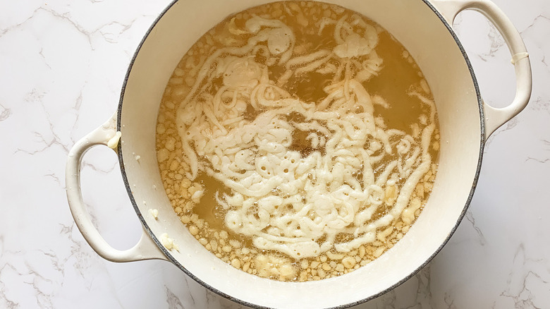 pancake batter in hot oil