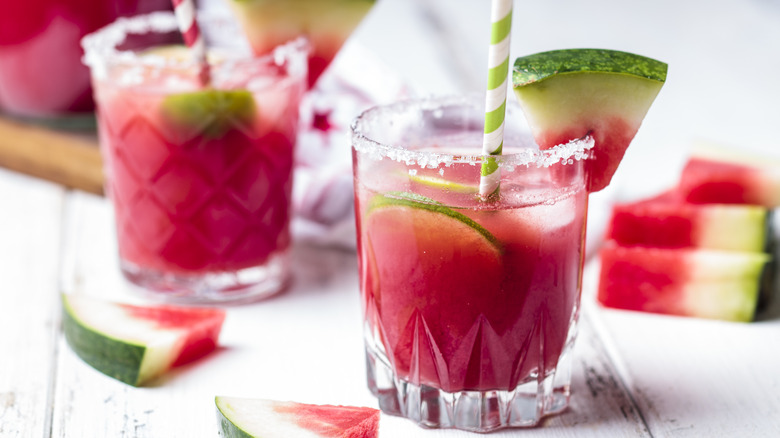 Watermelon margaritas on white table