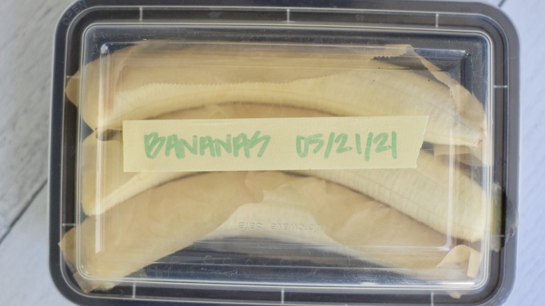 bananas in airtight container with label