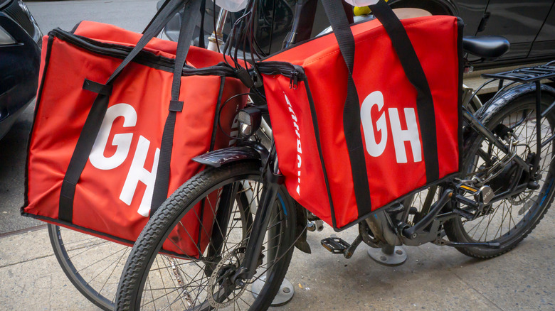 Bicycles with Grubhub bags