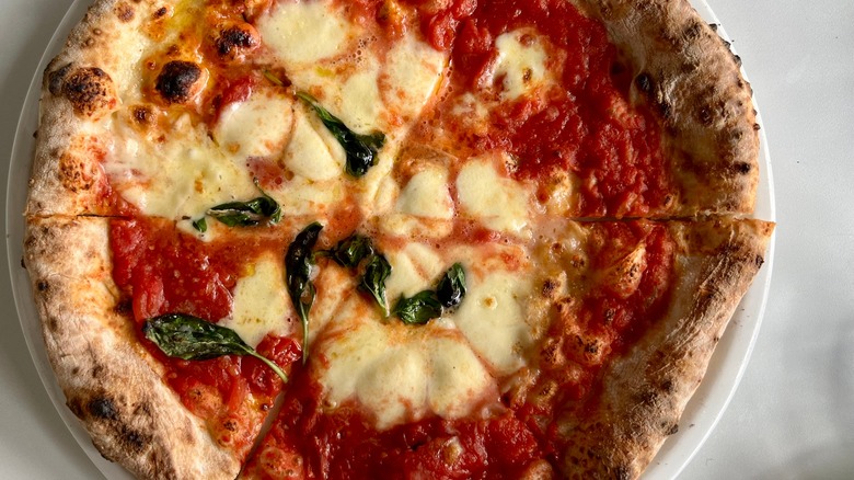 Margherita pizza with charred crust