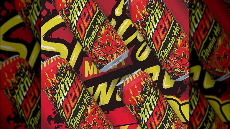 Flamin' Hot Mountain Dew cans
