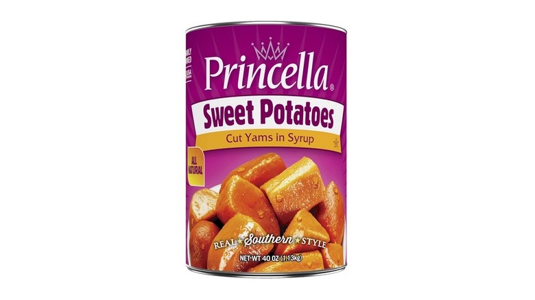 Can of sweet potatoes in syrup