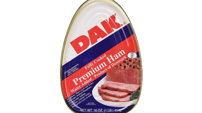 Dak canned ham on white background