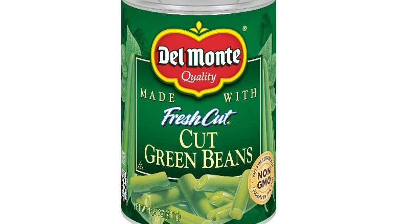 Del Monte green beans on white background