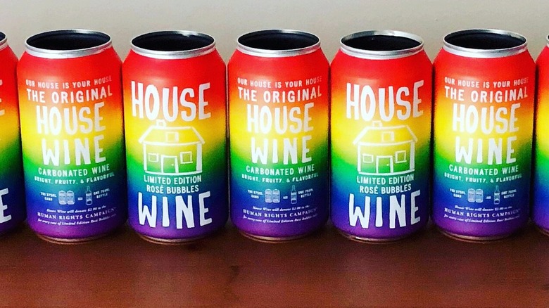 Cans of House Wine on table