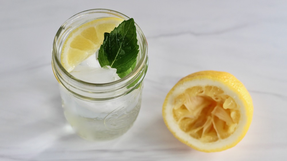 Water infused with lemon juice and mint