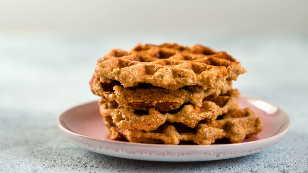 Waffles stacked on a plate