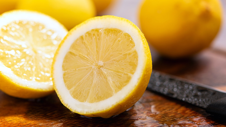 Close-up of halved lemons