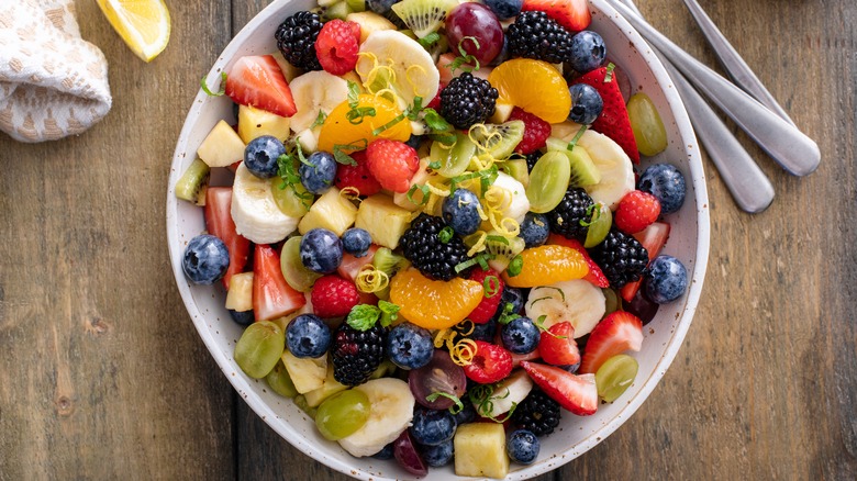 Fruit salad in white bowl