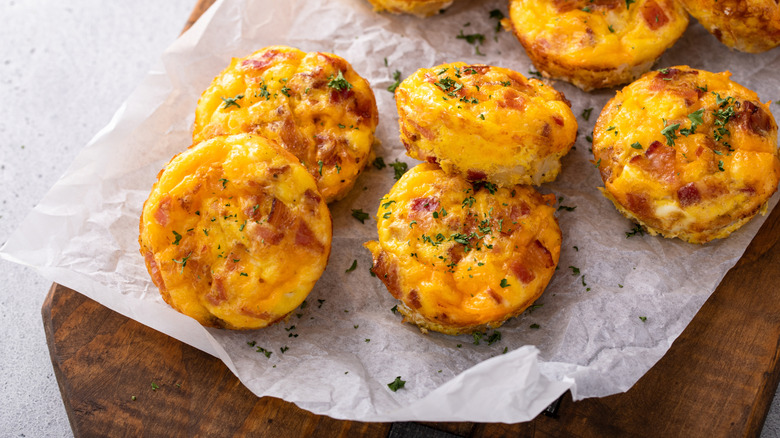 Sous vide egg bites on cutting board