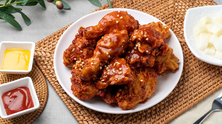 Plate of Korean fried chicken