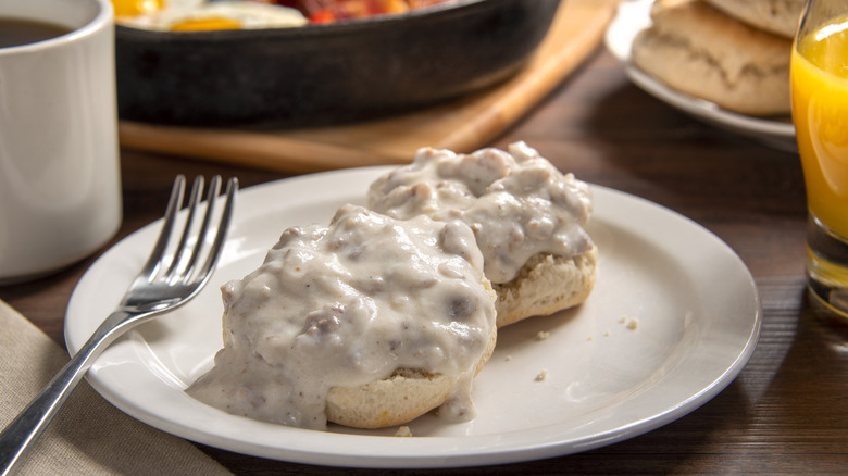 Biscuits and gravy at table