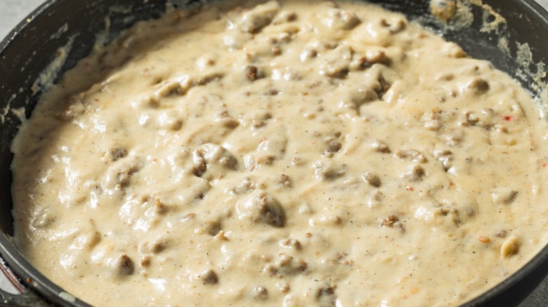 Southern sausage gravy in pan