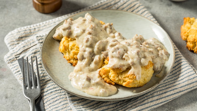 Homey biscuits and gravy dish