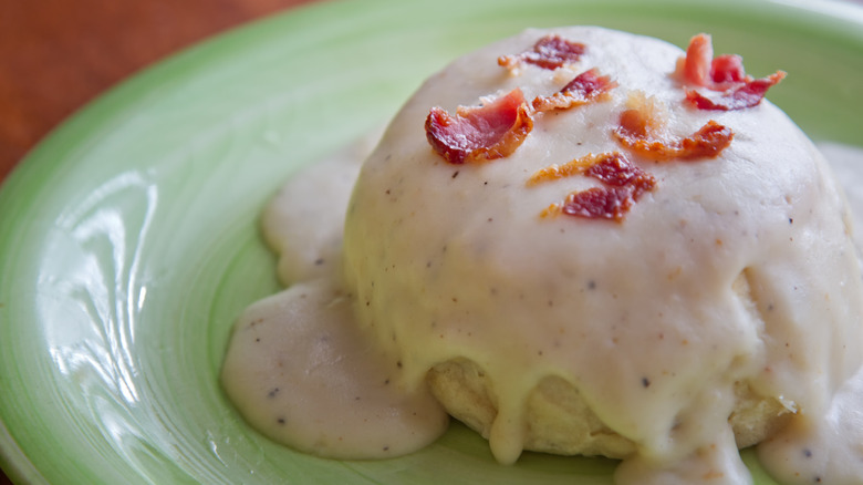 Bacon on biscuits and gravy