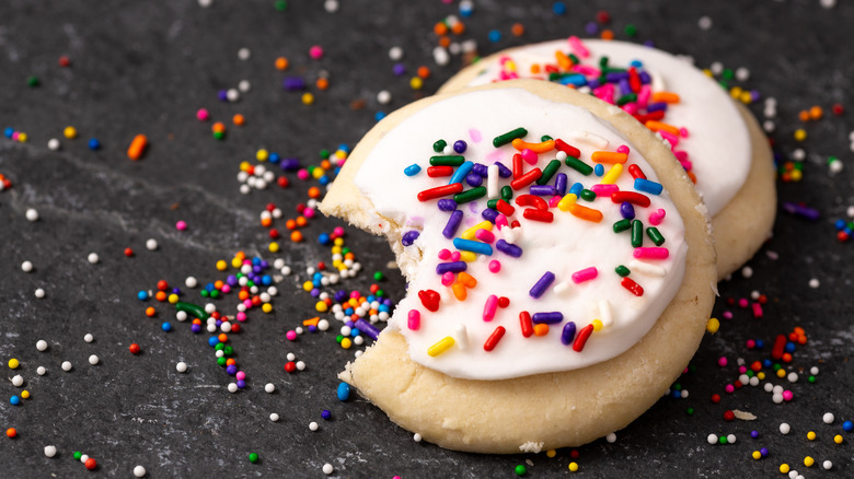 Sugar cookies with vanilla icing and sprinkles