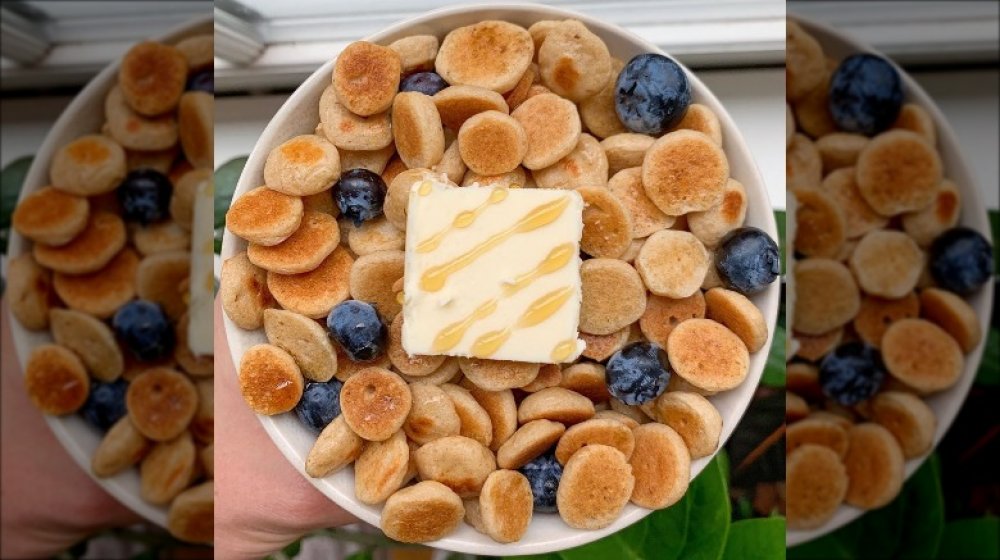 Pancake cereal topped with blueberries