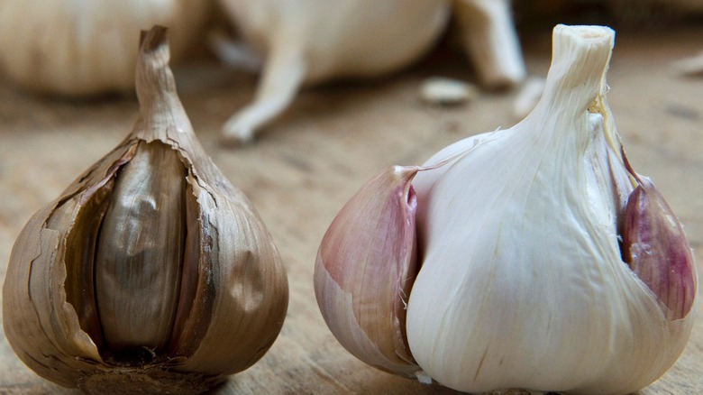 black garlic and white garlic