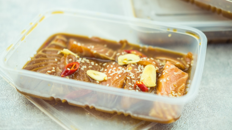 Salmon in marinade