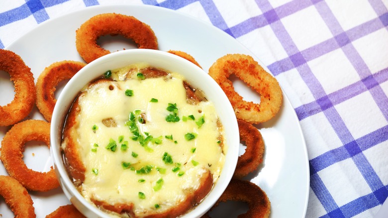 Onion rings and French onion soup