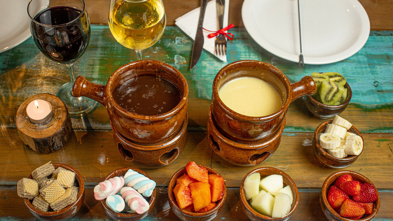 Chocolate fondue and wine