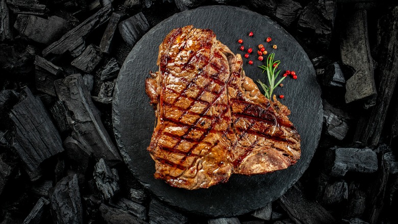 Grilled steak on plate