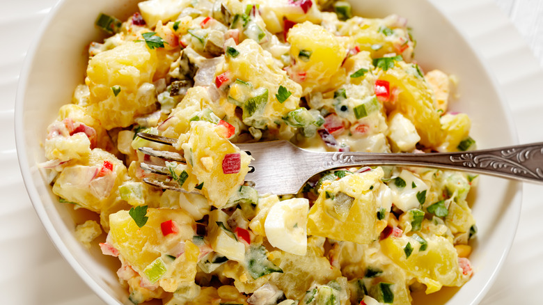 prepping potato salad