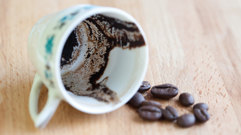 An empty cup of coffee with sediment