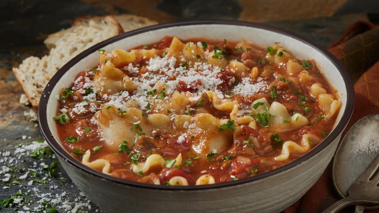 Lasagna soup in bowl