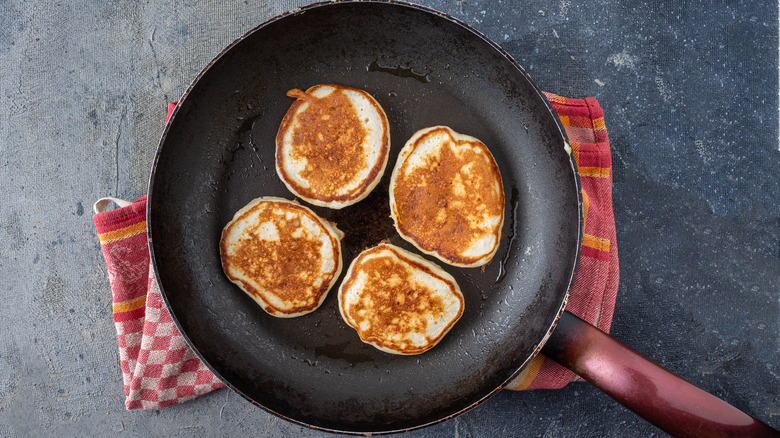 skillet full of pancakes