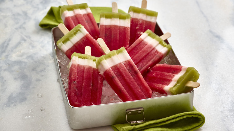 Watermelon popsicles in tray