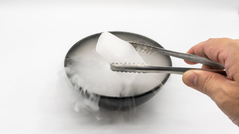 dry ice with tongs