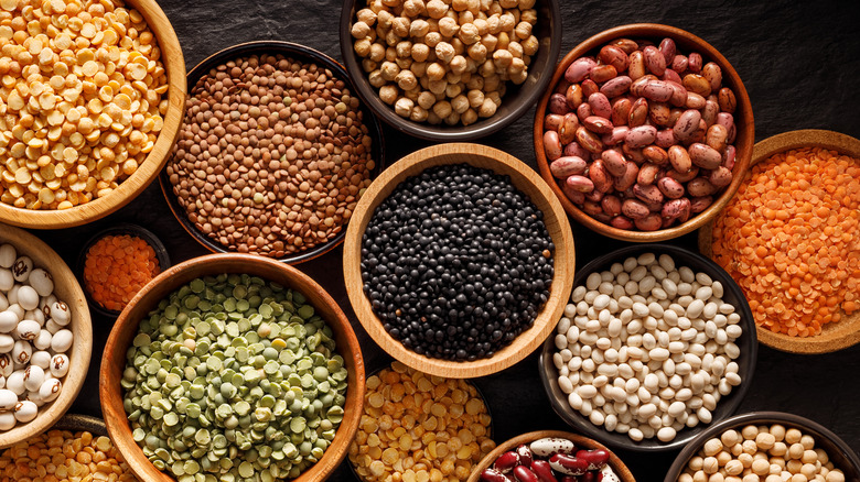 Variety of beans in bowls