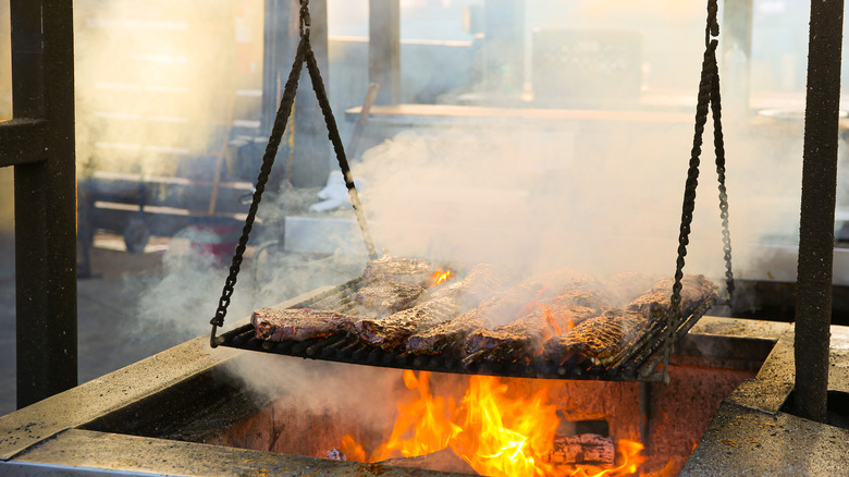 grilling over an open flame