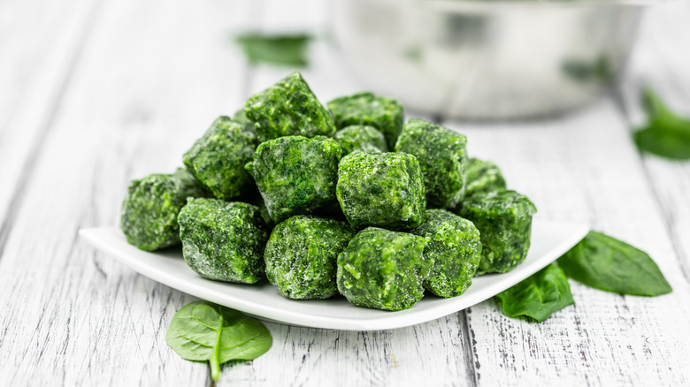 plate of frozen spinach