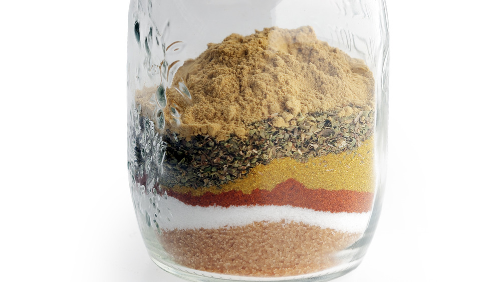 Seasoning and brine in a jar, layered