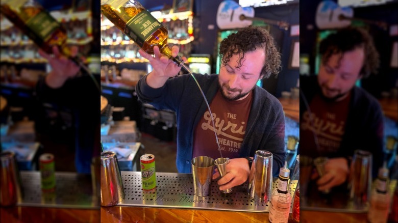 Ryan O'Connor mixing Irish Mary cocktail