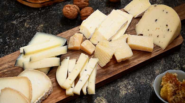 Board of various cheeses