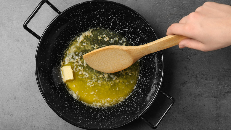 Butter melting in a pan