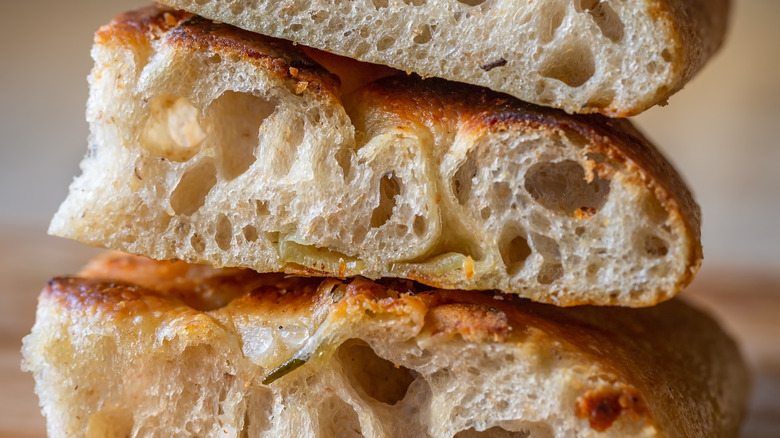 Stacked focaccia bread