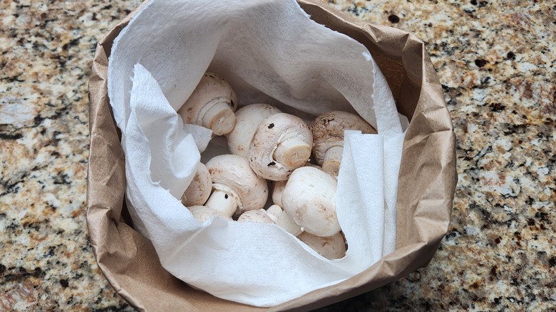 bag mushrooms with paper towel