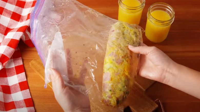 cooked omelet in bag
