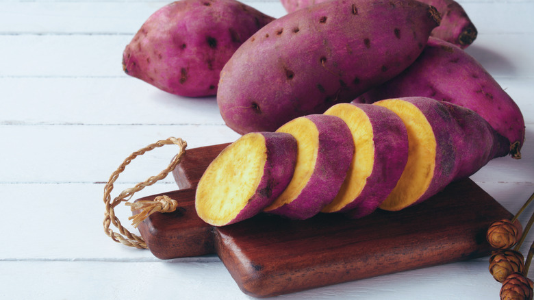 Sliced purple sweet potatoes